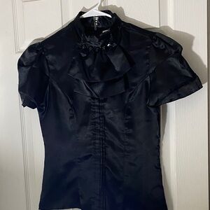 Charlotte Russe Black Satin Blouse with Ruffle Detail